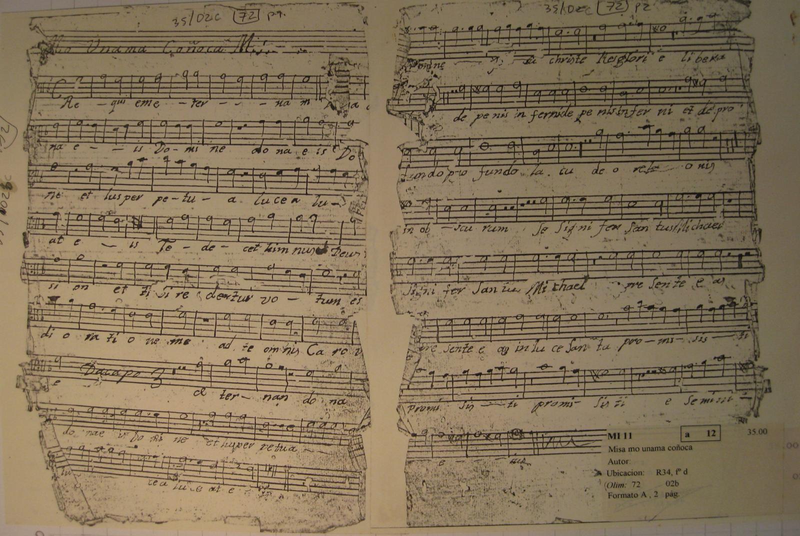 Manuscript of the mass “Mo unama coñoca” (“Lord, hear us”)